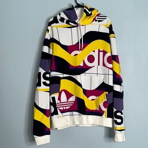 Adidas Men's Bold Yellow and Purple Graphic Hoodie
